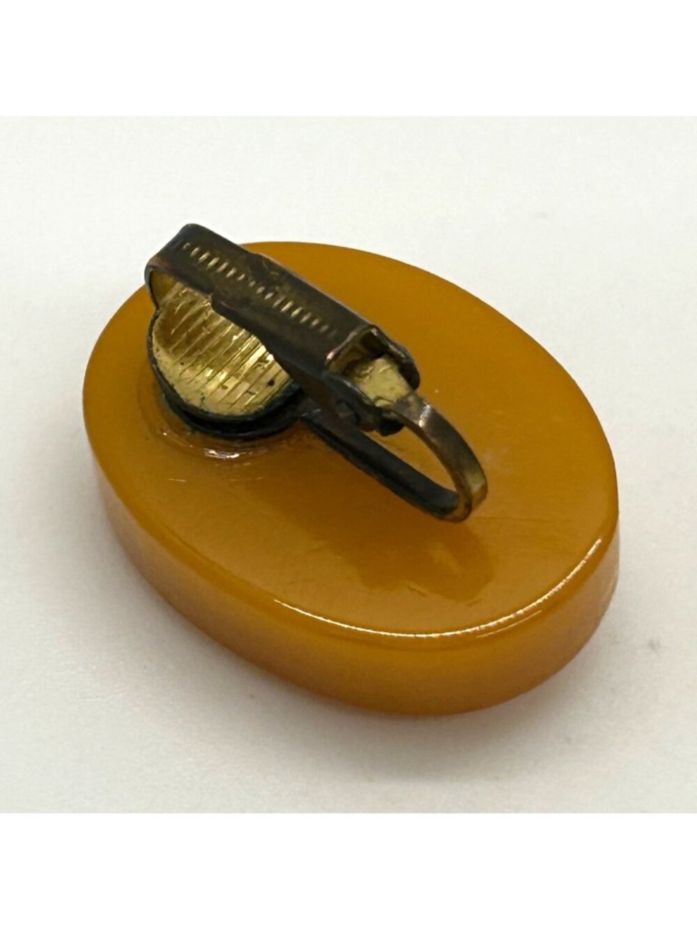 Bakelite Clip-On Earrings  Butterscotch Pink & Green Embroidered Floral Vintage - Picture 10 of 15